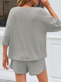 Foto 3 | Foto 3 | Conjunto De Pijama Tankaneo Para Mujer Suéter Y Pantalones Cortos De 2 Piezas Color Gris - Venta Internacional.