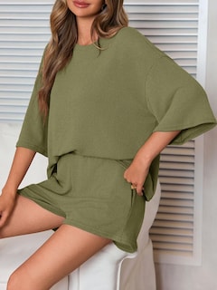 Foto 4 | Foto 4 | Conjunto De Pijama Tankaneo Para Mujer Suéter Y Pantalones Cortos De 2 Piezas Color Verde Militar - Venta Internacional.