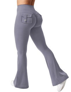 Foto 1 | Foto 1 | Leggins Yeoreo Brittany Flare Con Bolsillos Para Mujer Azul Y Gris Xl - Venta Internacional.