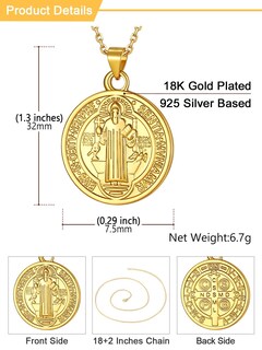 Foto 4 | Foto 4 | Collar U7 De Plata De Ley 925 Bañada En Oro De 18 Quilates Con San Benito - Venta Internacional.