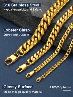 Foto 4 | Foto 4 | Collar Chainspro De Acero Inoxidable Chapado En Oro De 6 Mm Para Hombre - Venta Internacional.