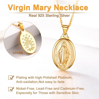 Foto 5 | Foto 5 | Collar De Plata De Ley 925 U7 Bañado En Oro De 18 Quilates Con La Virgen María - Venta Internacional.