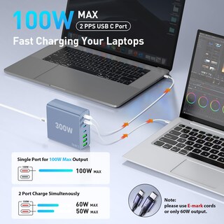 Foto 2 | Foto 2 | Cargador Rápido Usb C 300 W 7 Puertos Estación De Carga Hub Azul - Venta Internacional.