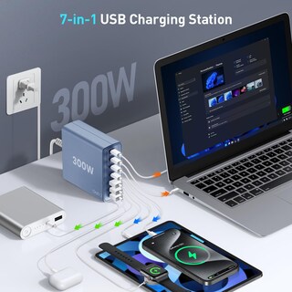 Foto 3 | Foto 3 | Cargador Rápido Usb C 300 W 7 Puertos Estación De Carga Hub Azul - Venta Internacional.