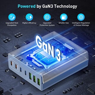 Foto 6 | Foto 6 | Cargador Rápido Usb C 300 W 7 Puertos Estación De Carga Hub Azul - Venta Internacional.