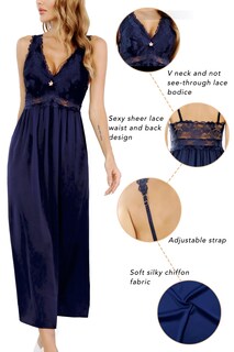 Foto 3 | Foto 3 | Camisón Alcea Rosea De Satén De Seda Con Encaje Para Mujer Color Azul Marino - Venta Internacional.