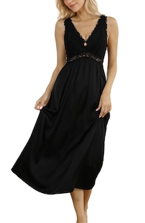 Foto 1 | Foto 1 | Camisón Alcea Rosea De Satén De Seda Con Encaje Para Mujer Negro Xl - Venta Internacional.