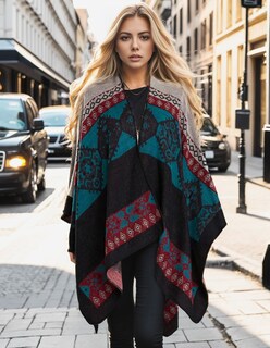 Foto 3 | Foto 3 | Poncho Pameila Para Mujer De Viaje A Cuadros Con La Parte Delantera Abierta De Shawl Wraps - Venta Internacional.