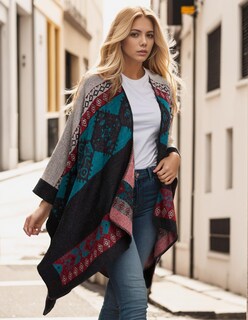 Foto 6 | Foto 6 | Poncho Pameila Para Mujer De Viaje A Cuadros Con La Parte Delantera Abierta De Shawl Wraps - Venta Internacional.