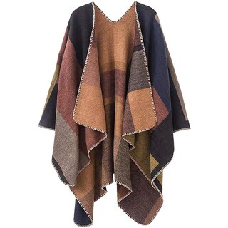Foto 1 | Foto 1 | Poncho Pameila Para Mujer De Viaje A Cuadros Con La Parte Delantera Abierta De Shawl Wraps - Venta Internacional.