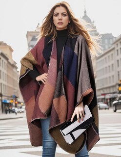 Foto 2 | Foto 2 | Poncho Pameila Para Mujer De Viaje A Cuadros Con La Parte Delantera Abierta De Shawl Wraps - Venta Internacional.