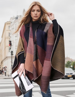 Foto 3 | Foto 3 | Poncho Pameila Para Mujer De Viaje A Cuadros Con La Parte Delantera Abierta De Shawl Wraps - Venta Internacional.