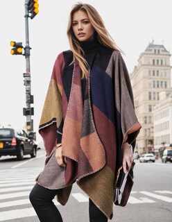 Foto 6 | Foto 6 | Poncho Pameila Para Mujer De Viaje A Cuadros Con La Parte Delantera Abierta De Shawl Wraps - Venta Internacional.