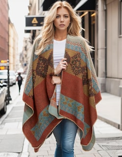 Foto 3 | Foto 3 | Poncho Pameila Para Mujer De Viaje A Cuadros Con La Parte Delantera Abierta De Shawl Wraps - Venta Internacional.