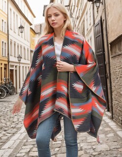 Foto 2 | Foto 2 | Poncho Pameila Para Mujer De Viaje A Cuadros Con La Parte Delantera Abierta De Shawl Wraps - Venta Internacional.