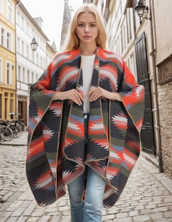 Foto 7 | Foto 7 | Poncho Pameila Para Mujer De Viaje A Cuadros Con La Parte Delantera Abierta De Shawl Wraps - Venta Internacional.