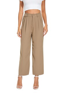 Foto 5 | Foto 5 | Pantalones Funyyzo Holgados Con Pliegues En La Parte Delantera Y Pierna Ancha Para Mujer Color Caqui - Venta Internacional.
