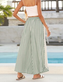 Foto 4 | Foto 4 | Pantalones De Salón Athlisan Para Verano  Informales  Holgados  A Rayas  Color Verde - Venta Internacional.