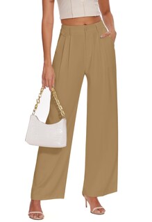 Foto 1 | Foto 1 | Pantalones Funyyzo Holgados Con Pliegues En La Parte Delantera Y Pierna Ancha Para Mujer Color Caqui - Venta Internacional.