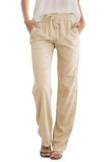 Foto 1 | Foto 1 | Pantalones Jekaoyi De Lino Caqui Con Cordón De Cintura Alta Para Mujer - Venta Internacional.