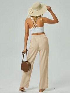 Foto 4 | Foto 4 | Pantalones Jekaoyi De Lino Caqui Con Cordón De Cintura Alta Para Mujer - Venta Internacional.