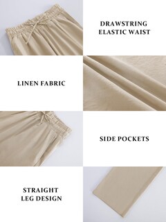 Foto 5 | Foto 5 | Pantalones Jekaoyi De Lino Caqui Con Cordón De Cintura Alta Para Mujer - Venta Internacional.