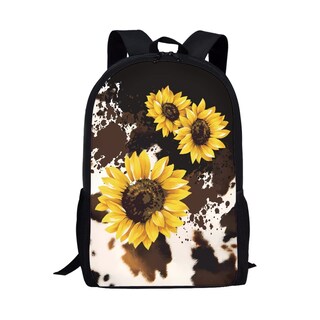 Foto 1 | Foto 1 | Mochila Con Estampado De Girasoles Y Vacas De Howilath De 17 Pulgadas Con Soporte Para Botellas - Venta Internacional.