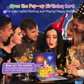 Foto 3 | Foto 3 | Tarjeta De Cumpleaños Inpher Fireworks Pop Up Cake Con Luz Y Música - Venta Internacional.