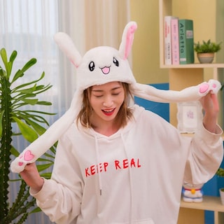 Foto 4 | Foto 4 | Gorro Cnhngts Divertido Conejito De Peluche En Movimiento Conejo Blanco Para Mujer - Venta Internacional.