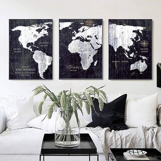 Foto 1 | Foto 1 | Lienzo Vintage Con Mapa Del Mundo Mzyzsl 60 X 90 Cm X 3 - Venta Internacional.