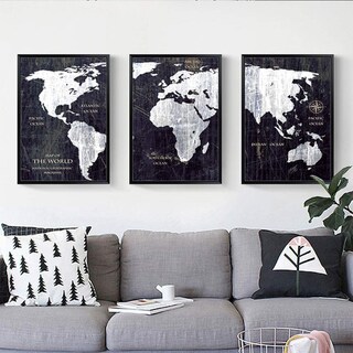 Foto 3 | Foto 3 | Lienzo Vintage Con Mapa Del Mundo Mzyzsl 60 X 90 Cm X 3 - Venta Internacional.
