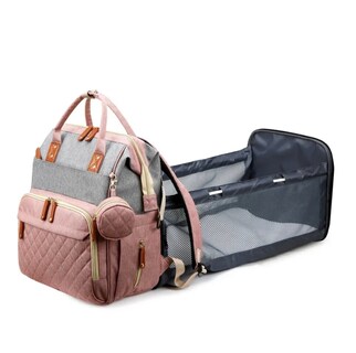 Foto 2 | Foto 2 | Bolsa De Pañales Para Bebés Cuna Gris Y Rosa Diseño Impermeable - Venta Internacional.