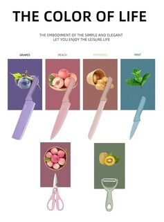 Foto 6 | Foto 6 | Juego De 6 Cuchillos De Cocina De Acero Inoxidable De Colores - Venta Internacional.
