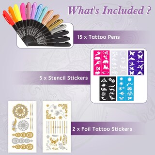 Foto 2 | Foto 2 | Bolígrafos De Tatuaje Temporales Vanplay Con 15 Bolígrafos Y 5 Plantillas - Venta Internacional.