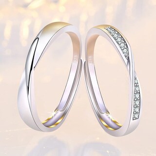 Foto 2 | Foto 2 | Anillos De Pareja De Plata 925 Con Forma De Ilusión De Amor Ajustable - Venta Internacional.