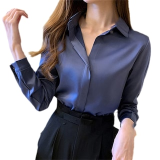 Foto 1 | Foto 1 | Blusa Faxkjeuls De Seda De Manga Larga Para Mujer Azul Talla M - Venta Internacional.