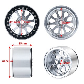 Foto 2 | Foto 2 | Ruedas Beadlock Rclions De Aluminio De 2 2 Pulgadas Y 35 Mm Para 1/10 Rc - Venta Internacional.