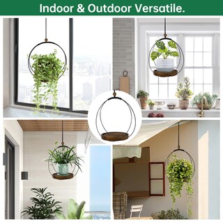 Foto 5 | Foto 5 | Macetas Colgantes Hismocal Para Plantas De Interior Con Base De Madera (paquete De 2) - Venta Internacional.