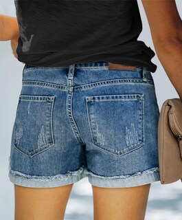 Foto 4 | Foto 4 | Pantalones Cortos Kissmoda De Mezclilla Para Mujer Talle Alto Azul Rasgado - Venta Internacional.