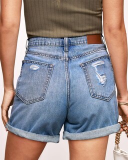Foto 4 | Foto 4 | Pantalones Cortos Modarani Jean Denim De Cintura Alta Para Mujer Azul L - Venta Internacional.
