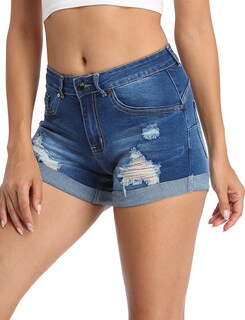 Foto 3 | Foto 3 | Pantalones Cortos Vaqueros Modarani Azul Marino Desgastado Para Mujer Xxl - Venta Internacional.