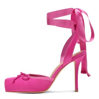 Foto 1 | Foto 1 | Tacones De Ballet Riekhany Satin Para Mujer Tacón Alto Rojo Rosa - Venta Internacional.