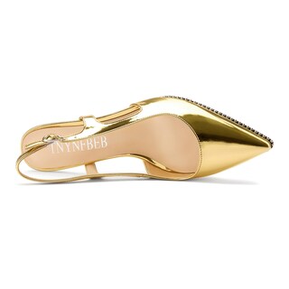 Foto 3 | Foto 3 | Zapatos Tnynfbeb Para Mujer Tacón De Gatito Y Punta Puntiaguda Dorados 6 5 Cm - Venta Internacional.