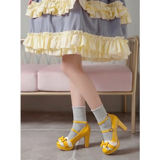 Foto 5 | Foto 5 | Tacones Altos Con Plataforma Mary Janes Amarillos Meotina Talla 4 - Venta Internacional.