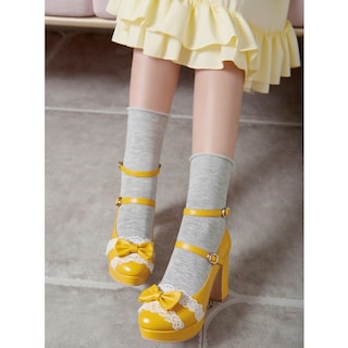 Foto 6 | Foto 6 | Tacones Altos Con Plataforma Mary Janes Amarillos Meotina Talla 4 - Venta Internacional.