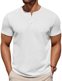 Foto 1 | Foto 1 | Camisa Coofandy Vacation Henley Cotton Para Hombre De Manga Corta - Venta Internacional.