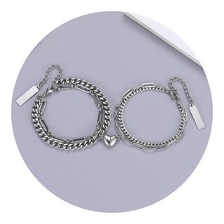 Foto 1 | Foto 1 | Pulsera Doble Para Parejas Con Imán En Forma De Corazón De Titanio - Venta Internacional.