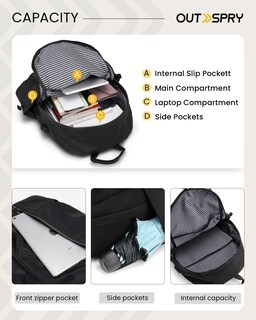 Foto 3 | Foto 3 | Mochila Outspry Para Hombre Con Puerto Usb Para Portátil De 15 Pulgadas Color Negro - Venta Internacional.