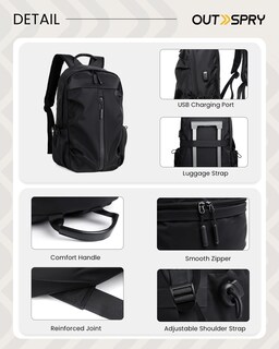 Foto 4 | Foto 4 | Mochila Outspry Para Hombre Con Puerto Usb Para Portátil De 15 Pulgadas Color Negro - Venta Internacional.