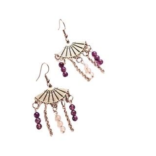 Foto 1 | Foto 1 | Pendientes En Forma De Abanico Con Piedra Amatista Y Cuarzo Rosa - Venta Internacional.